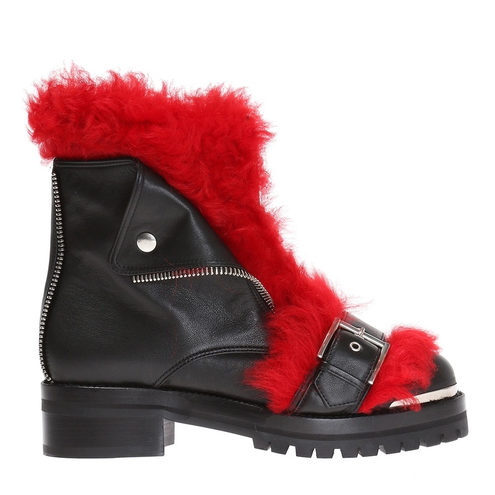 Alexander McQueen Fur Trimmed Leather Zip Boots BRAND NEW